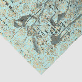 長フランスのヴィンテージティール（緑がかった色）鳥 薄葉紙 (詳細)