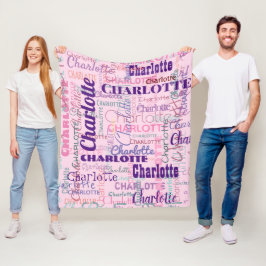 長モダンい名前の落書きピンクの名前パターン フリースブランケット