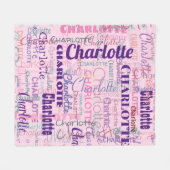 長モダンい名前の落書きピンクの名前パターン フリースブランケット (正面(横))