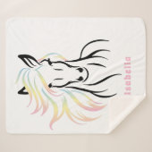 長威厳のあるく流れるマネのあるカラフル馬 シェルパブランケット (正面(横))