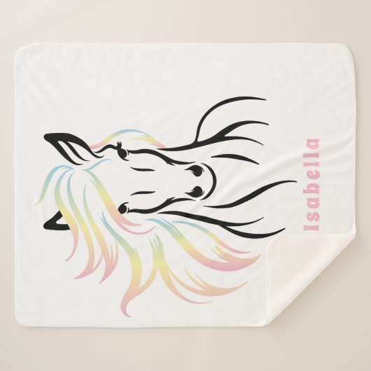 長威厳のあるく流れるマネのあるカラフル馬 シェルパブランケット (正面(横))