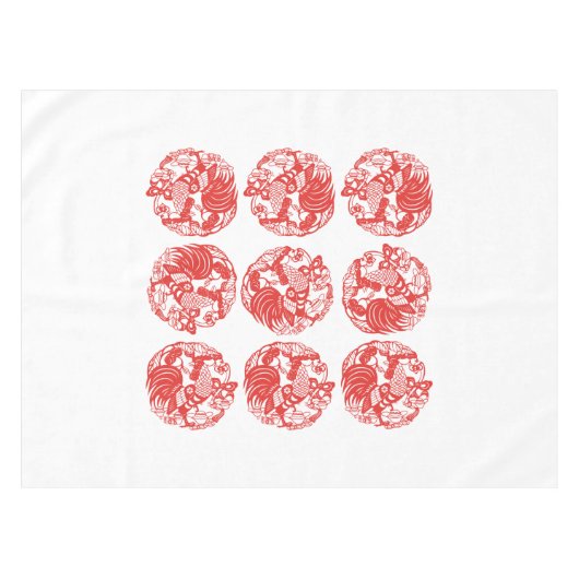 長寿のオンドリ年2017のテーブルのための9羽のオンドリ テーブルクロス (正面(横))