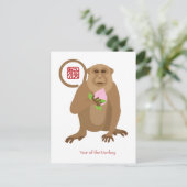 長寿中国の桃で新年のサル シーズンポストカード (スタンド正面)