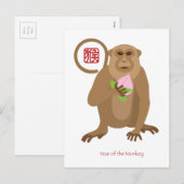 長寿中国の桃で新年のサル シーズンポストカード (正面/裏面)