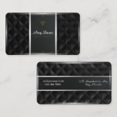 長方形のステッチでステッチされた黒い革 名刺 (正面/裏面)