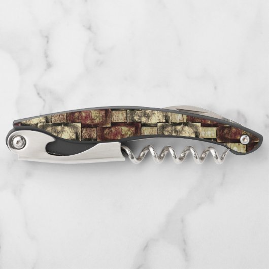 長方形のピースを刻み、斑点のある、黄金色の赤 ソムリエナイフ (正面)