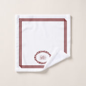 長方形のフローラ楕円のBurgundy Monogram バスタオルセット (ウォッシュタオル)