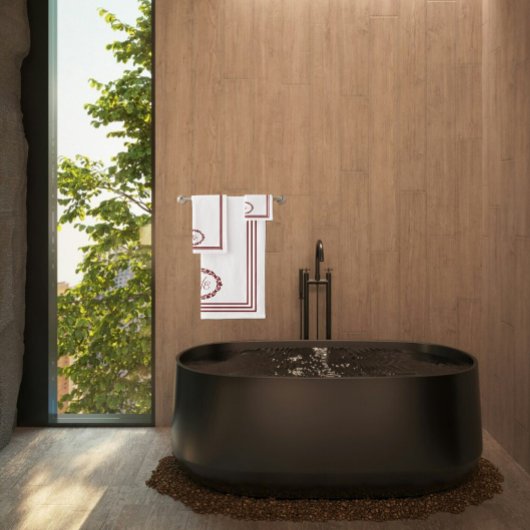 長方形のフローラ楕円のBurgundy Monogram バスタオルセット