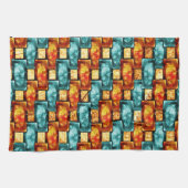 長方形のプレートが彫られ、染色され、オレンジ色のシアン キッチンタオル (横)