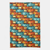 長方形のプレートが彫られ、染色され、オレンジ色のシアン キッチンタオル (縦)