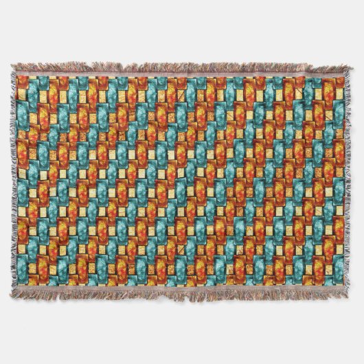 長方形のプレートが彫られ、染色され、オレンジ色のシアン スローブランケット (正面)