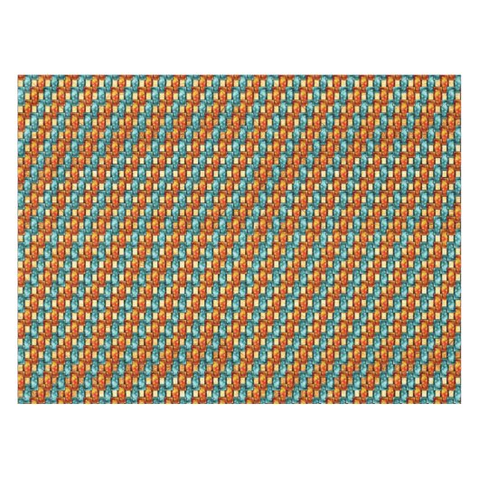 長方形のプレートが彫られ、染色され、オレンジ色のシアン テーブルクロス (正面(横))