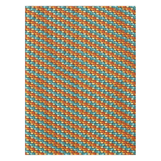 長方形のプレートが彫られ、染色され、オレンジ色のシアン テーブルクロス (正面)