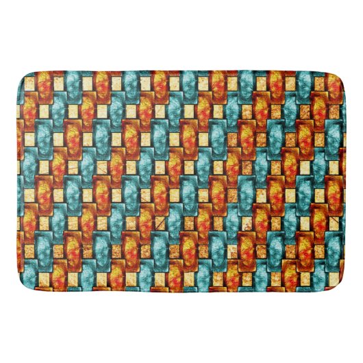 長方形のプレートが彫られ、染色され、オレンジ色のシアン バスマット (正面)