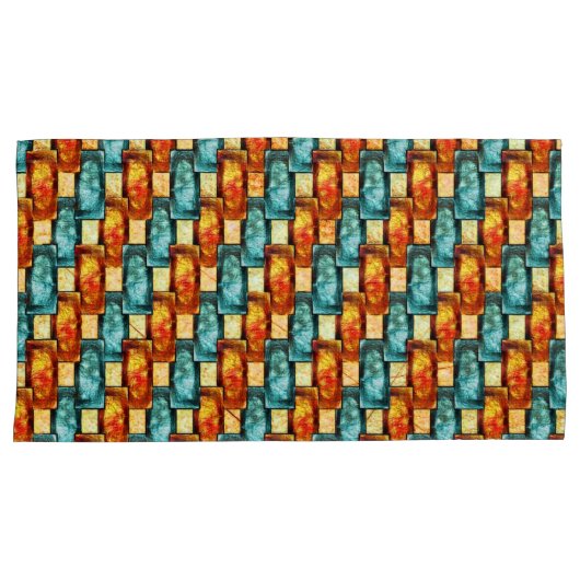 長方形のプレートが彫られ、染色され、オレンジ色のシアン 枕カバー (正面右)