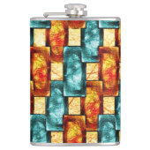 長方形のプレートは彫刻され、染色され、シアンのオレンジ フラスク (正面)