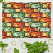 長方形のプレートを彫り込み、染色した赤い緑 キッチンタオル (折り畳み)