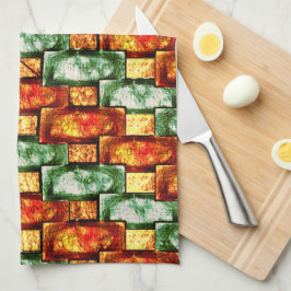 長方形のプレートを彫り込み、染色した赤い緑 キッチンタオル