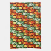 長方形のプレートを彫り込み、染色した赤い緑 キッチンタオル (縦)