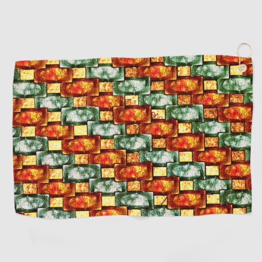 長方形のプレートを彫り込み、染色した赤い緑 ゴルフタオル (横)