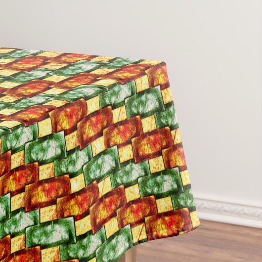 長方形のプレートを彫り込み、染色した赤い緑 テーブルクロス (インサイチュ)