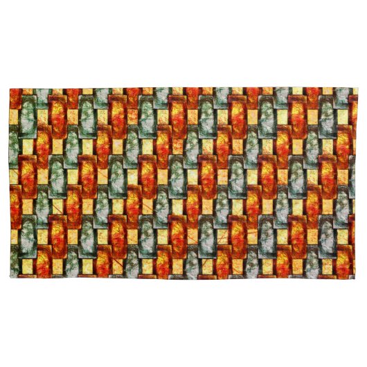 長方形のプレートを彫り込み、染色した赤い緑 枕カバー (正面左)