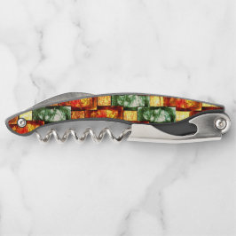 長方形のプレートを彫り、染色、緑の赤 ソムリエナイフ