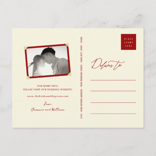 長方形の二重の中国の幸せ日付の保存 案内ポストカード (裏面)