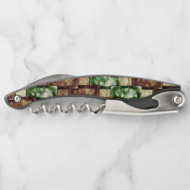 長方形の彫刻と斑点のある茶色の緑 ソムリエナイフ