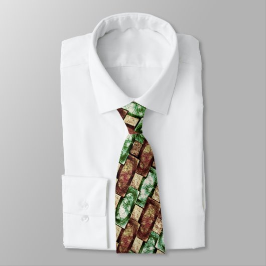 長方形の彫刻と斑点のある茶色の緑 ネクタイ (タイ)