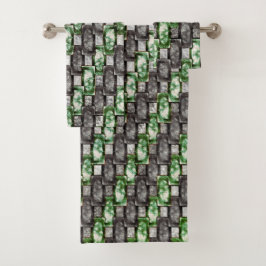 長方形の彫刻と染色された灰色の緑 バスタオルセット