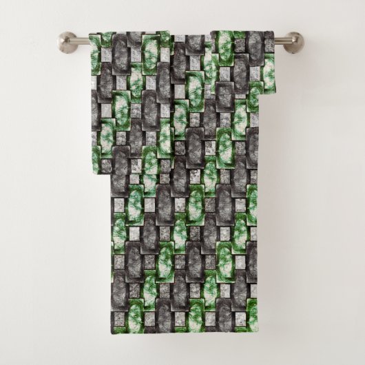 長方形の彫刻と染色された灰色の緑 バスタオルセット (インサイチュ)