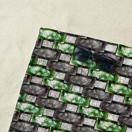 長方形の彫刻と染色された灰色の緑 ビーチタオル (インサイチュ)