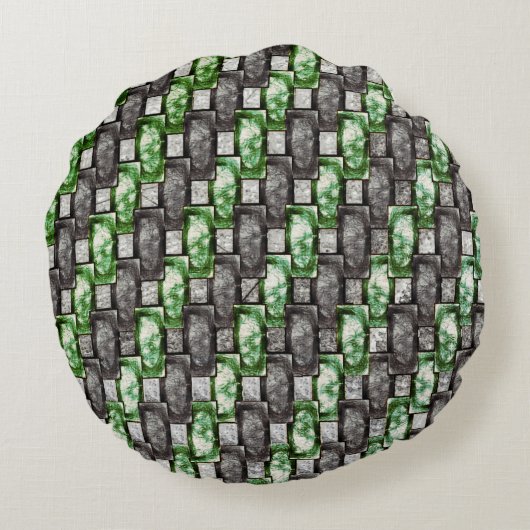 長方形の彫刻と染色された灰色の緑 ラウンドクッション (裏面)