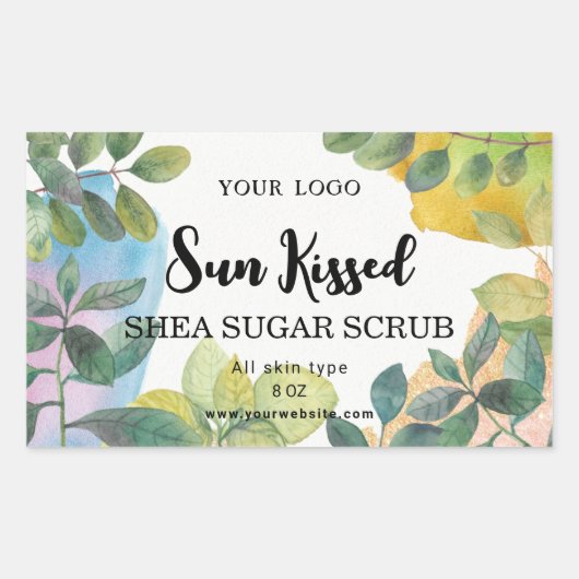 長方形の植物性緑葉ラベル 長方形シール (正面)