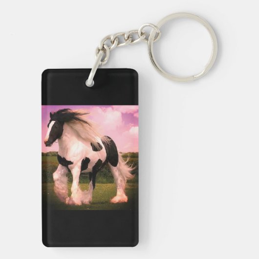 長方形の(両面の)馬Keychain キーホルダー (裏面)