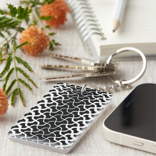 長方形アクリルブラック&ホワイト抽象芸術キーチェーン キーホルダー (正面右)