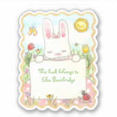 長方形ピンクバニー蔵書票 シール (正面)