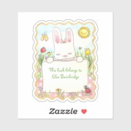 長方形ピンクバニー蔵書票 シール