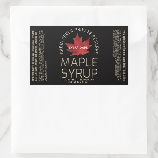 長方形ブラックメープルシロップと栄養ファクト 長方形シール (バッグ)