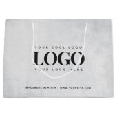 長方形ロゴ & オーダーメイド ソーシャルメディア Web サイト グレー ラージペーパーバッグ (正面)