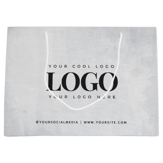 長方形ロゴ & オーダーメイド ソーシャルメディア Web サイト グレー ラージペーパーバッグ (正面)