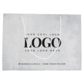 長方形ロゴ & オーダーメイド ソーシャルメディア Web サイト グレー ラージペーパーバッグ (裏面)