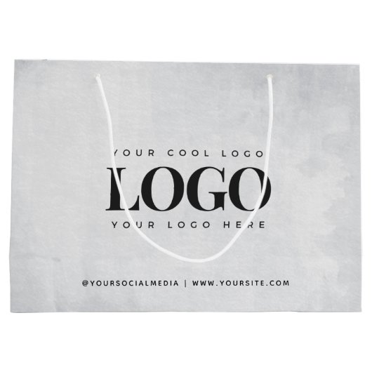 長方形ロゴ & オーダーメイド ソーシャルメディア Web サイト グレー ラージペーパーバッグ (裏面)