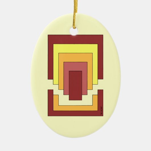 長方形数々の抽象芸術色(70sスタイル) セラミックオーナメント (正面)