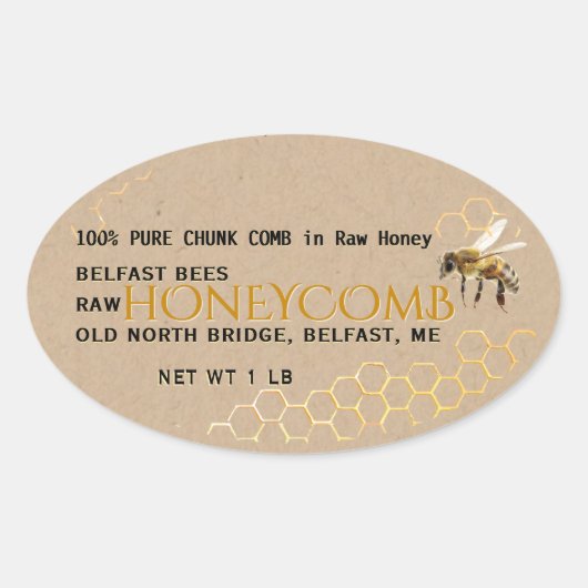 長方形、円、正方形のクラフト櫛蜂蜜 楕円形シール (正面)
