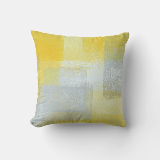 「長期」灰色および黄色の抽象美術の枕 クッション (正面)
