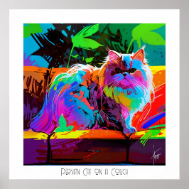 長椅子にペルシャ猫 ポスター