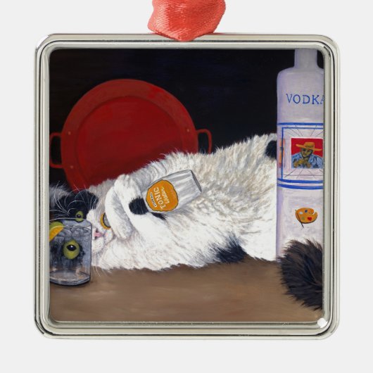 長毛のタキシード猫 メタルオーナメント (正面)