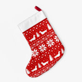 長毛のダックシュントシルエットパターン赤 スモールクリスマスストッキング (裏面 (吊り時))